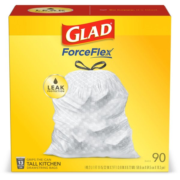 Glad ForceFlex 13 gal Tall Kitchen Bags Drawstring 90 pk, 90PK 78536